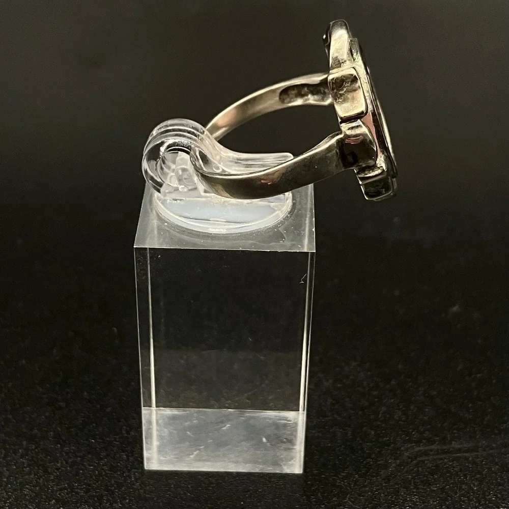 Vintage Sterling Silver Cameo Ring Pink Mother of Pearl Shell Carved Size 9